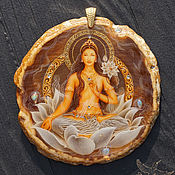 Украшения handmade. Livemaster - original item Pendant painted stone Goddess White Tara lacquer miniature necklace. Handmade.