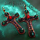 Livemaster.ru Handmade beadwork cross earrings by Loli Rosso. Ручная работа. `Серьги Морриган`, вышивка бисером по коже.
