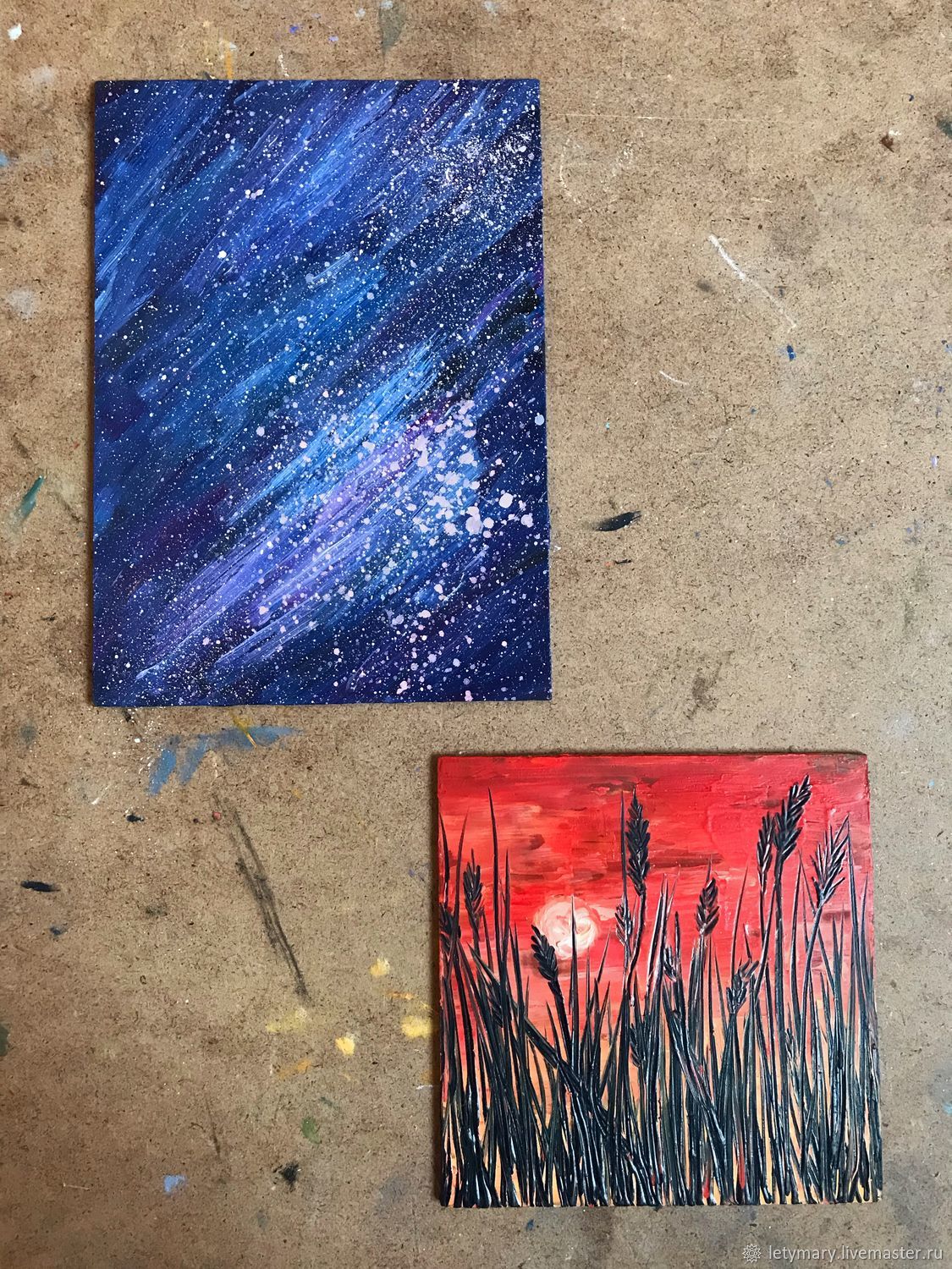 Set of oil paintings miniatures: « Cosmos ' and ' Red sunset», Pictures, Novosibirsk,  Фото №1