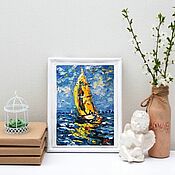 Картины и панно handmade. Livemaster - original item Oil painting Yellow sail for living room, children`s room yellow blue color. Handmade.