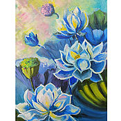 Картины и панно handmade. Livemaster - original item Painting lotus flowers 