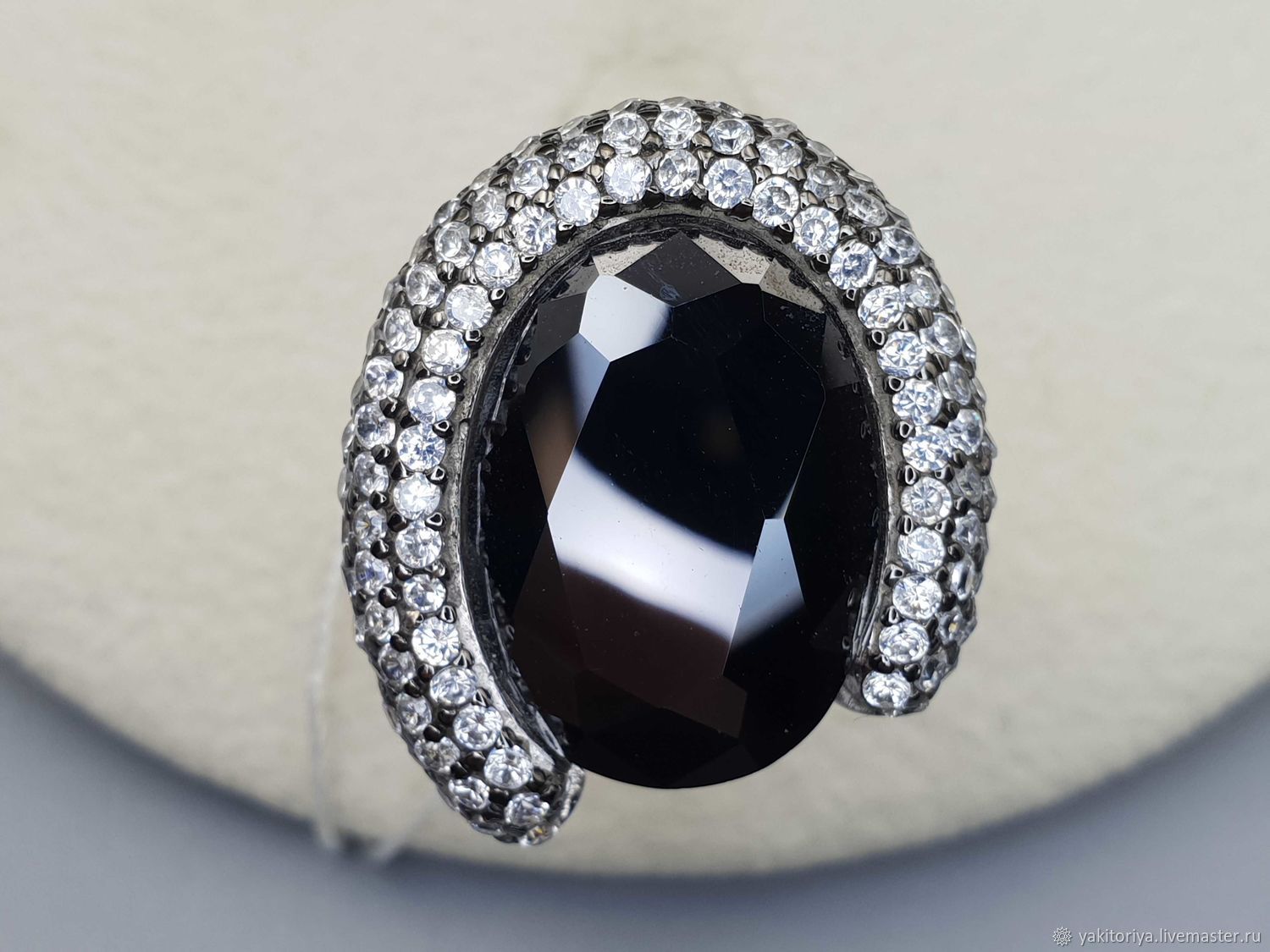 Silver ring with black onyx 19h14 mm and cubic zirconia, Rings, Moscow,  Фото №1
