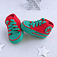 Botines Zapatillas de punto bebé rojo con verde, Babys bootees, Cheboksary,  Фото №1