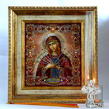 Ikone GM Siebenpfeilige икона Богородица Семистрельная освящена 6x5x0,8 cm 