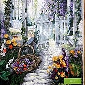 Картина вышитая лентами Ромашки и лилии