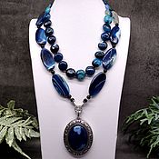Украшения handmade. Livemaster - original item Sautoire, necklace - beads for women made of natural stones blue agate. Handmade.