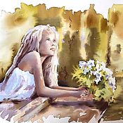 Картины и панно handmade. Livemaster - original item Painting Girl Summer (beige olive flowers). Handmade.