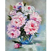 Картины и панно handmade. Livemaster - original item Painting peonies bouquet of flowers in a vase oil palette knife. Handmade.