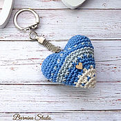Сувениры и подарки handmade. Livemaster - original item Keychain 5 cm Knitted heart blue Jacquard. Handmade.