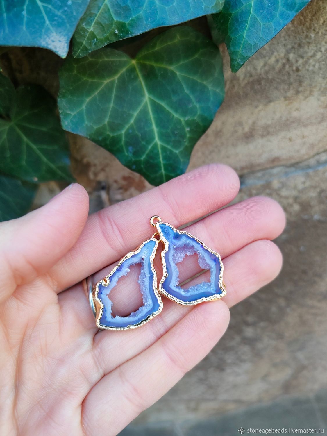 Пара подвесок с друзой агата (тонирован) 30*20мм купить в интернет ...