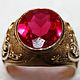 A massive gold ring with an artificial ruby, Vintage ring, Moscow,  Фото №1
