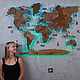 Деревянная Карта мира на стену с подсветкой 150х90 см, Карты мира, Днепр,  Фото №1