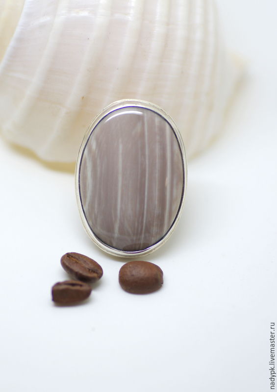 Ring petrified wood 'Striped cocoa', silver, Rings, Moscow,  Фото №1