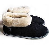 Обувь ручной работы handmade. Livemaster - original item Slippers chuni made of fur lambskin black. Handmade.