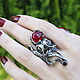 Octopus ring with garnet made of 925 HB0080 silver, Rings, Yerevan,  Фото №1