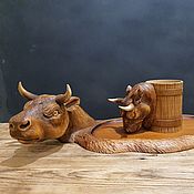 Посуда handmade. Livemaster - original item Gift Set Wooden Steak Serving Board and Bull Mug. Handmade.