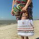 beach bag: White knitted bag, cotton. Wooden handle, Beach bag, Taganrog,  Фото №1