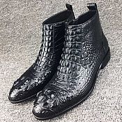 Обувь ручной работы handmade. Livemaster - original item Ankle boots made of embossed alligator leather, in black. Handmade.