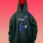 Одежда handmade. Livemaster - original item Hoodie with hand embroidery Peacock Winter Sweatshirt Oversize Large Size. Handmade.