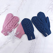 Аксессуары handmade. Livemaster - original item 5 PCs. Mittens for Lovebirds knitted Blue and pink. Handmade.