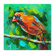 Картины и панно handmade. Livemaster - original item Bird in oil, painting with a bird Cardinal. Handmade.
