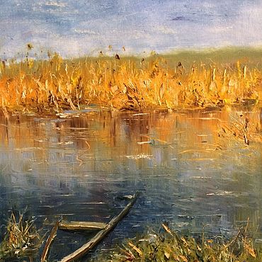 Картины и панно ручной работы. Ярмарка Мастеров - ручная работа Пейзаж маслом, "На реке". Handmade.