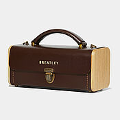 Genuine leather handbag-CAPE BRETON-black handbag with wood