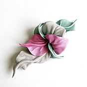 Украшения handmade. Livemaster - original item Brooch Author`s flower made of leather Ice Cream mint Pink ice cream. Handmade.