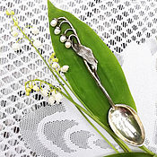 Ложка серебряная "Каменный цветок" с нефритом