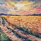 Картины и панно handmade. Livemaster - original item Oil painting sunset in the field 