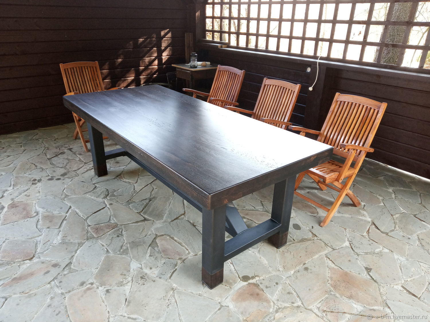 Большой обеденный стол лофт с утолщенной дубовой столешницей. в ...