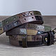 Brown and Khaki Leather Belt, option 1, Straps, Ivanovo,  Фото №1