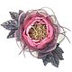 Garden Dusky Rose. Brooch-hair clip flower is made of fabric and genuine leather, Brooches, St. Petersburg,  Фото №1