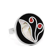 Украшения handmade. Livemaster - original item RING with Mother of Pearl and coral. Size 18.0. Handmade.
