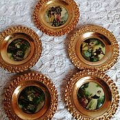 Винтаж handmade. Livemaster - original item Set of bronze wall plates with porcelain medallions. Handmade.