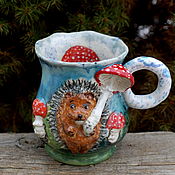 Посуда handmade. Livemaster - original item hedgehog and mushroom rain.A large mug. Handmade.