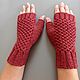  Knitted mittens from merino Plaited burgundy. Mitts. Lace knitting workshop. Lidiya.. My Livemaster. Фото №5