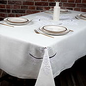 Для дома и интерьера handmade. Livemaster - original item Linen tablecloth 250/140, 220/140 with embroidery surface and earring. Handmade.