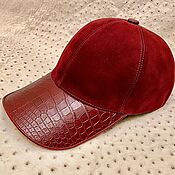 Аксессуары handmade. Livemaster - original item Baseball cap made of genuine crocodile leather and suede, burgundy color.. Handmade.