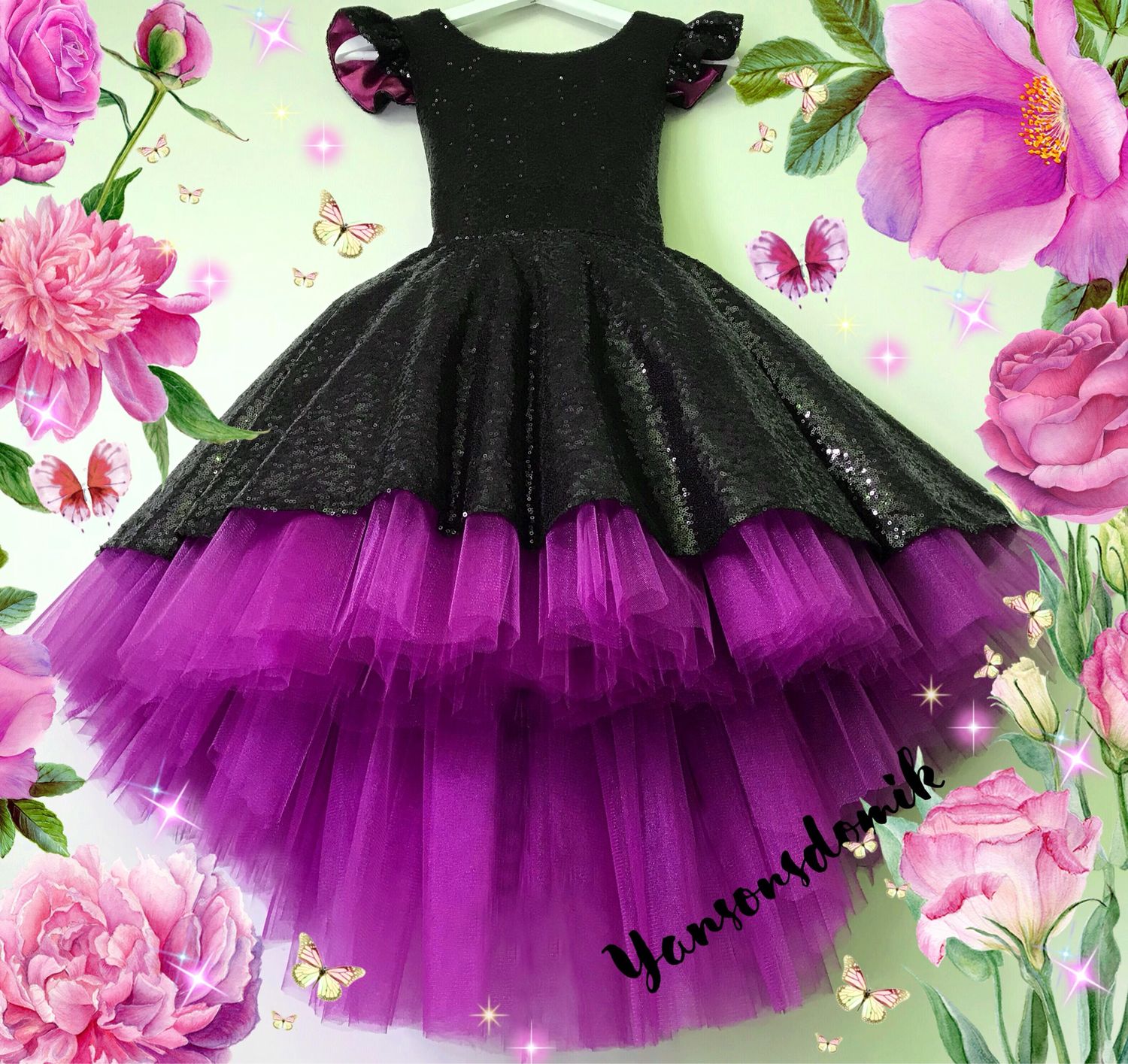 Черно розовое платье для девочки