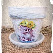 Цветы и флористика handmade. Livemaster - original item Flower pot decoupage Kittens. Handmade.