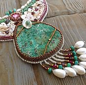 Украшения handmade. Livemaster - original item Pearl necklace with garnet, radiant malachite and turquoise. Handmade.