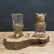 Посуда handmade. Livemaster - original item Glasses crystal stacks shifters with a latun base 50ml Bear. Handmade.