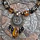 Necklace in ethnic, Oriental style decorative glass in black and Golden color. Vintage unique decoration.