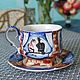 teacups: Tea porcelain pair of 'Cats on the branch', Single Tea Sets, Moscow,  Фото №1