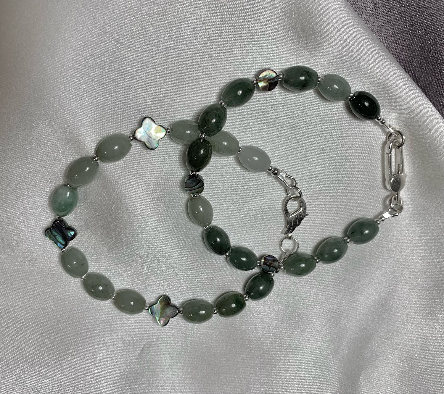 Браслеты женские из натурального нефрита и абалона на серебре в ...
