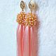 Drop pink beaded and silk brush earrings, Tassel earrings, Podolsk,  Фото №1