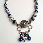 Украшения handmade. Livemaster - original item Set of porcelain and pearls in the Oriental style, the Andromeda Nebula.. Handmade.