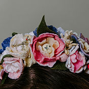 Украшения handmade. Livemaster - original item Headband with flowers. Bilateral. Pink-blue.. Handmade.