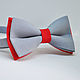 Grey bow tie with a red divider. Handmade! Great bow tie for the groom at the wedding. Wedding butterfly tie suitable for wedding in grey colors
